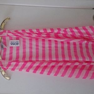 Plus Size Pink & White Striped Open Front Flowy Cardigan Vest 3X